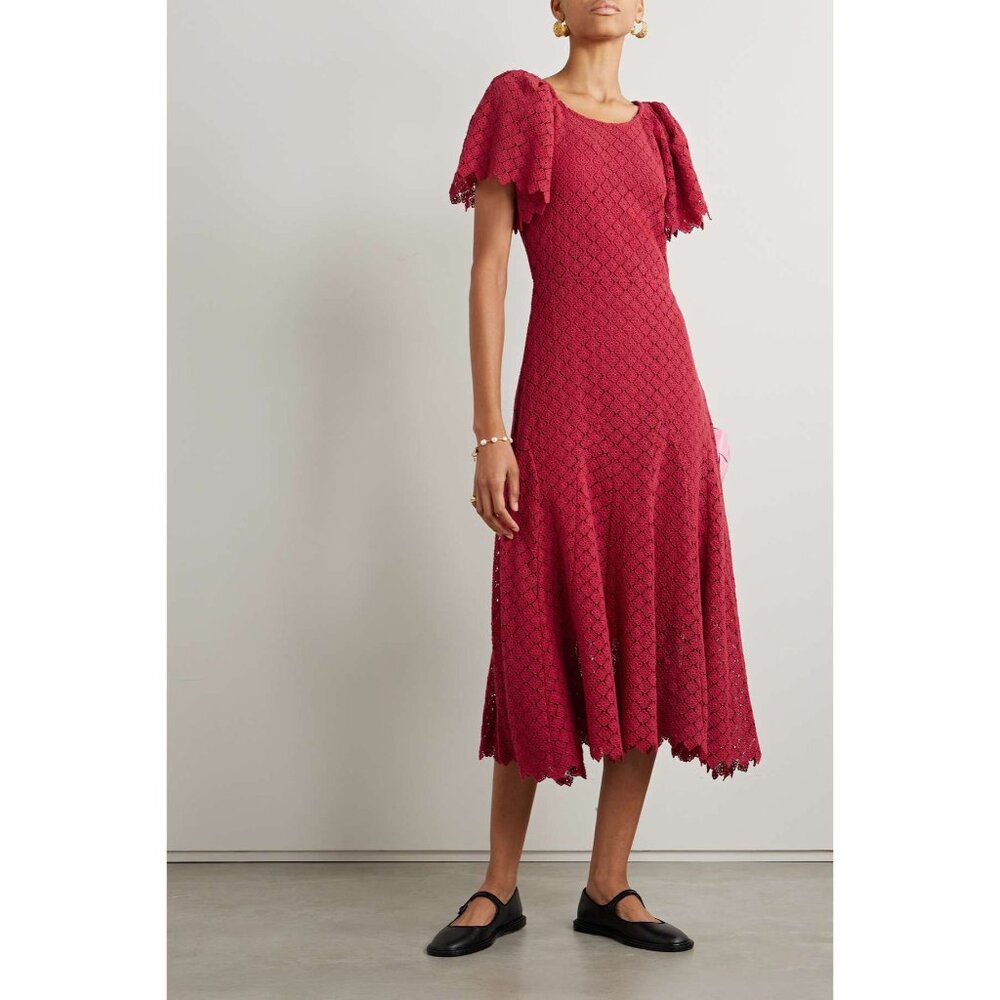 THE GREAT. The Harmony cotton-guipure lace midi dress size 0/ XS